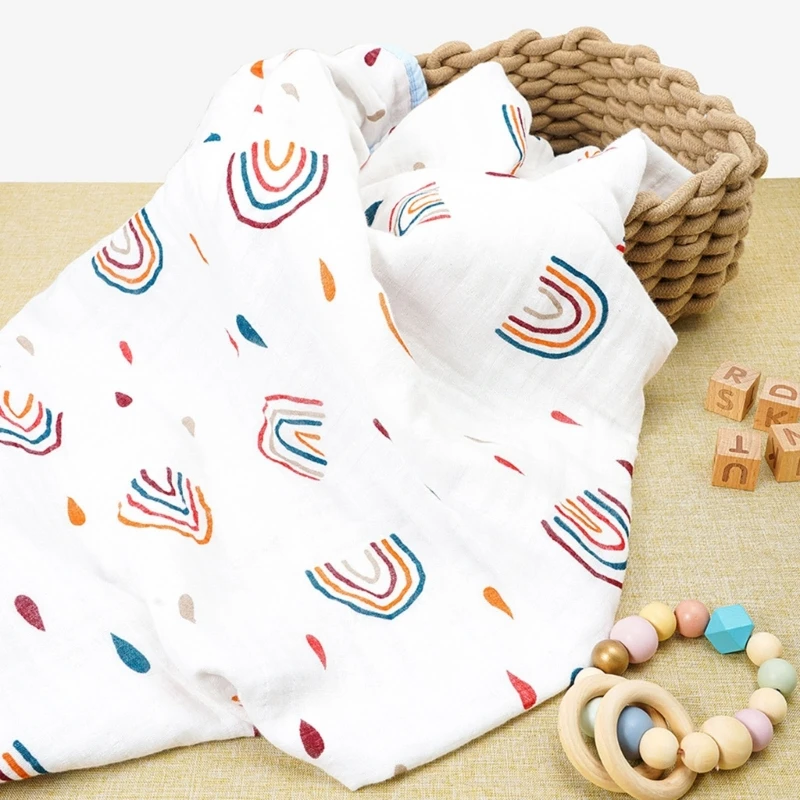 

120x110cm Baby Wrap Blanket Cartoon Muslin Swaddle Cotton 4 Layers Bath Towel