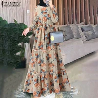 zanzea women holiday casual muslim bohemian buttons layered elegant dresses long sleeved floral printed casual loose long dress