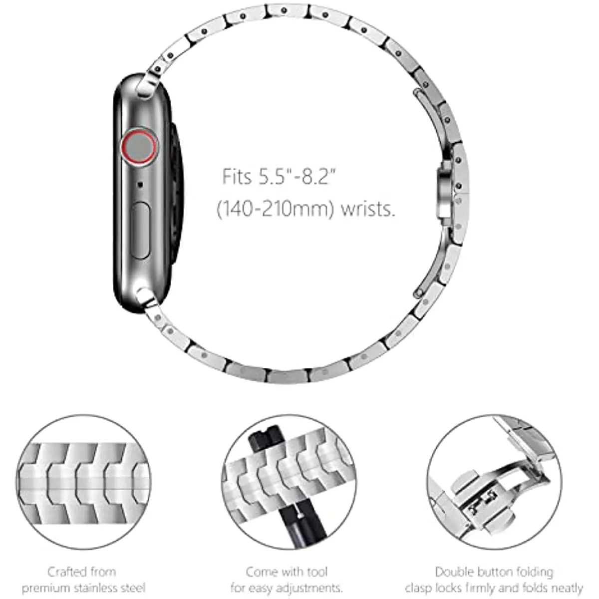 Stainless Steel Link Strap for Apple Watch Band Ultra 49mm 7 8 45mm 6 5 4 SE 44mm Man Bracelet for iWatch 3 2 42mm 41mm 40mm