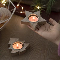 solid wood candle tea light holder natural xmas wedding holidays candlestick star xmas tree heart shape candle holder