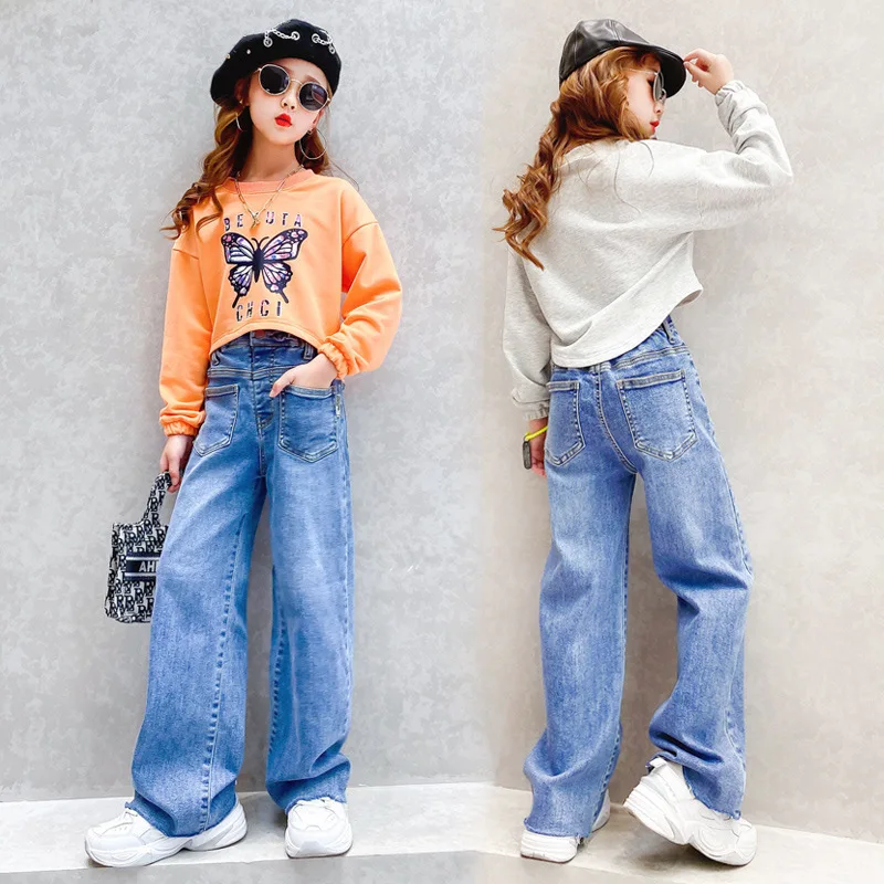 

Spring Autumn Kids Clothes Sets Children's Clothing Cotton 2pcs T-Shirt Jeans Suit Streetwear Teenage Girl Costume Outfits 5-14Y