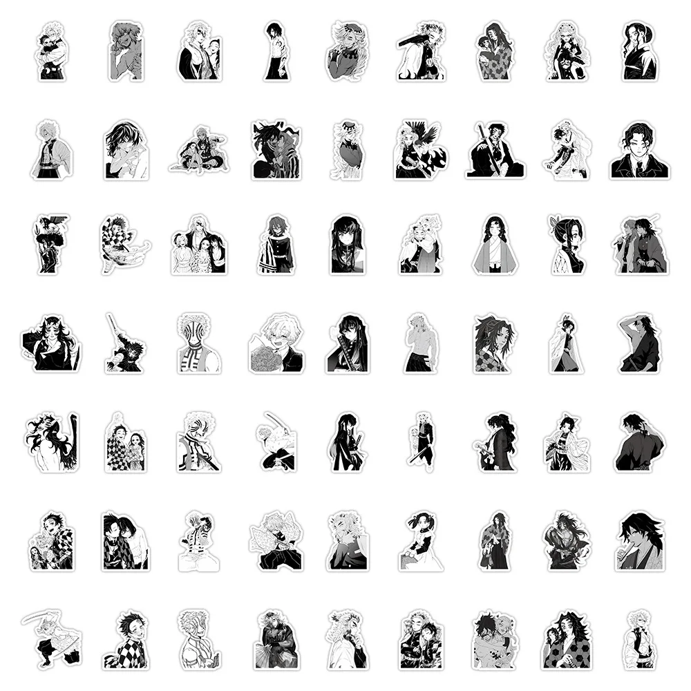 

Наклейки аниме «рассекающий демонов» 63 шт., украшения для чемодана, скрапбукинга, ноутбука, телефона, канцелярские принадлежности, черно-белые японские манга, детская игрушка