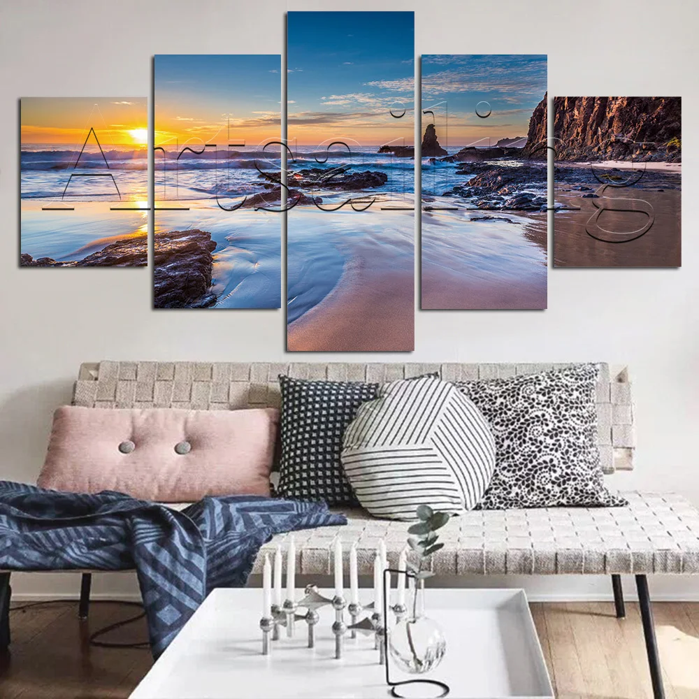

Artsailing Scenery sea snow mountain Wall Artwork Canvas Poster HD Printed Pictures Modern 5 Pieces Inkjet Home Room Decorate