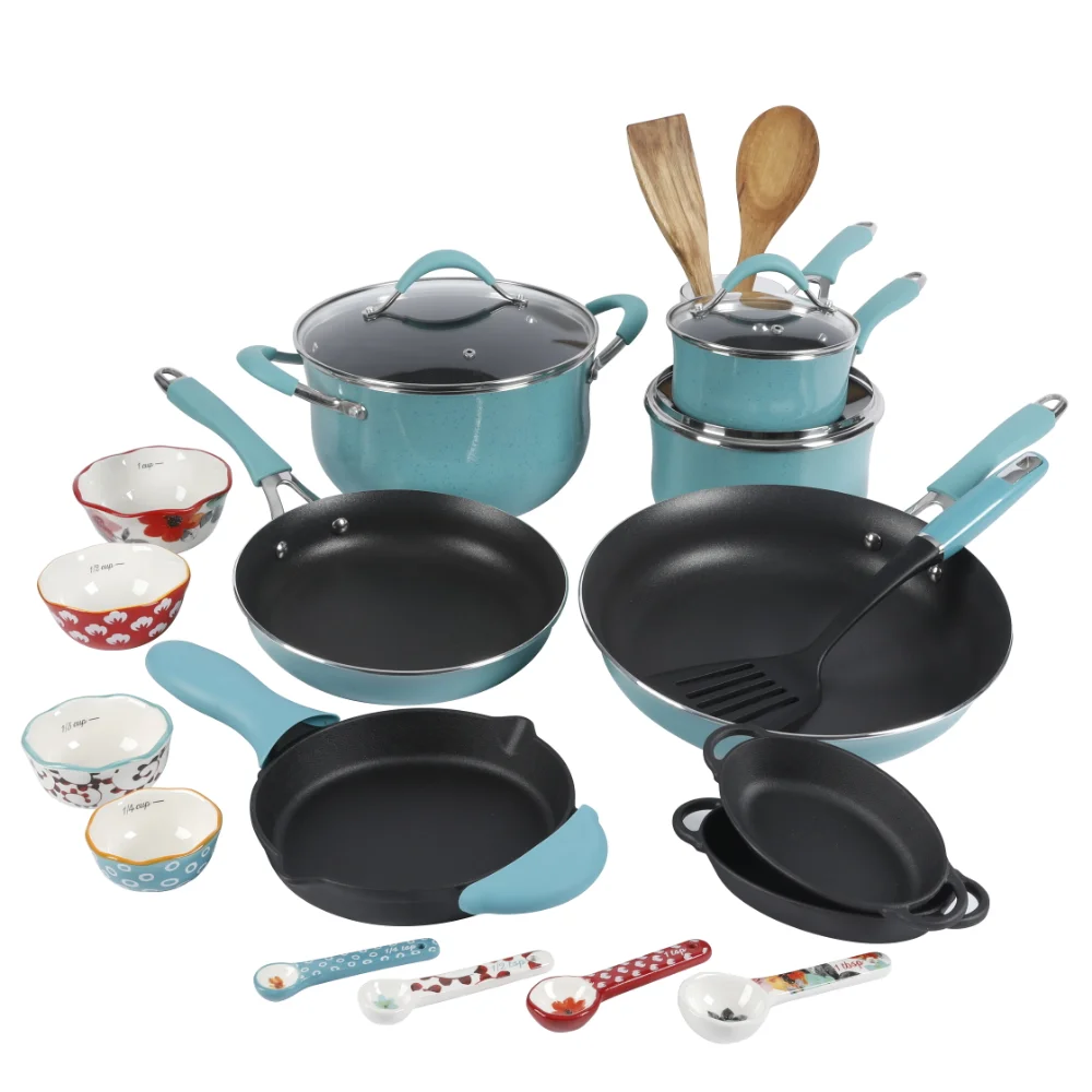 Купи Frontier Speckle 24-Piece Cookware Combo Set, Turquoise kitchen cookware set за 3,261 рублей в магазине AliExpress