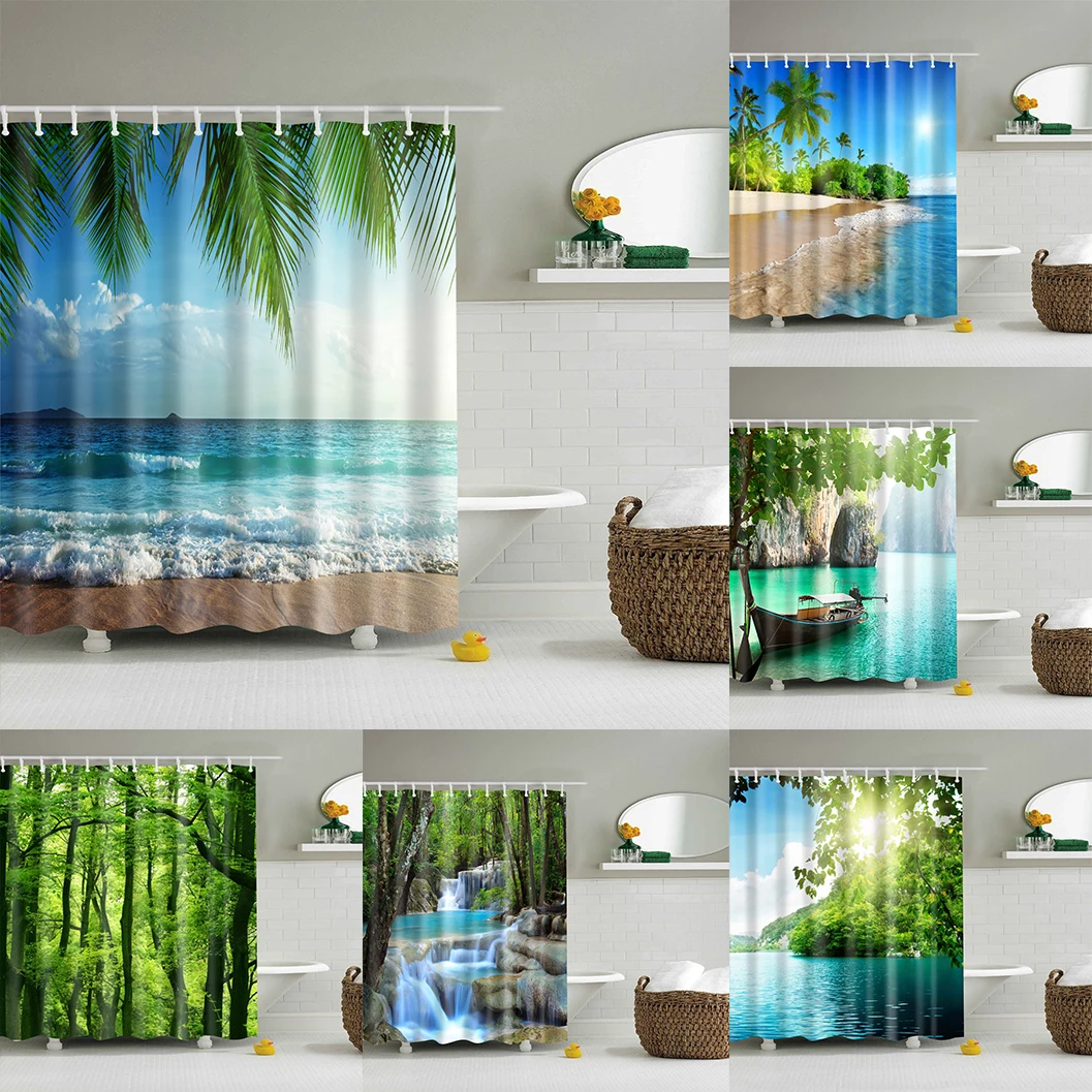 

Занавеска для ванной в стиле природного пейзажа, занавеска для ванной s 180X18 0, занавеска для ванной комнаты, занавеска С ландшафтным узором, s ...