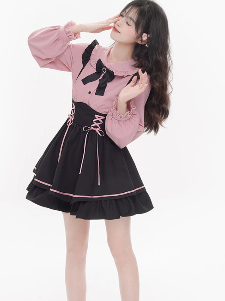 УКОРОЧЕННЫЙ ТОП Y2k с буффами на рукавах блузка бантом Женская японская Милая