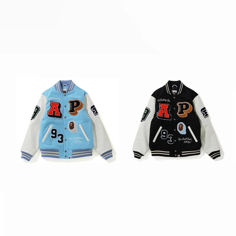 

Men's Jacket New Bapes Colorblock Matching Sleeve Embroidered Armbands Unisex Baseball Jacket