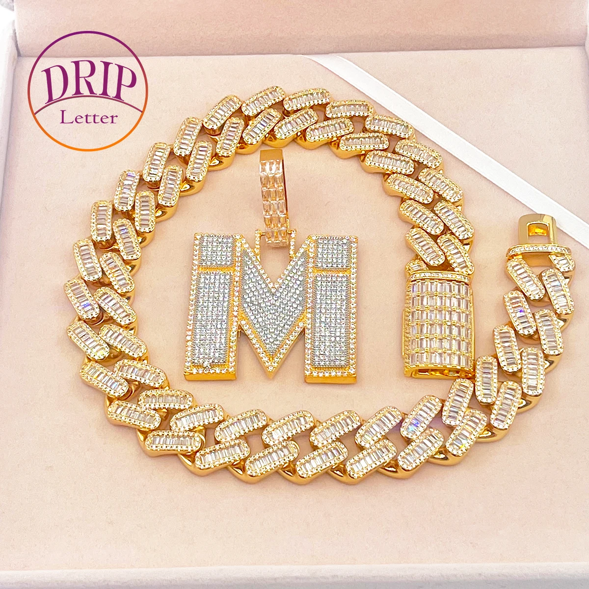 Drip Letter Jewelry Initial Necklace for Women Iced Out Gold Color Pendant Custom Name Plated Hip Hop