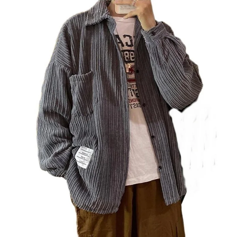 Retro Corduroy Shirt Men Loose Shirts Spring Autumn Student  Corduroy Outwear