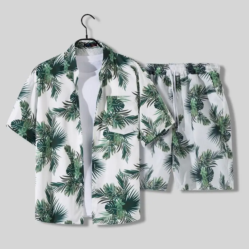Men's Casual Hawaiian Shirt Suit 2023 Summer Beach Quick Dry Printed Short-sleeved Sets Fashion Tops Shirts + Sports Shorts Set