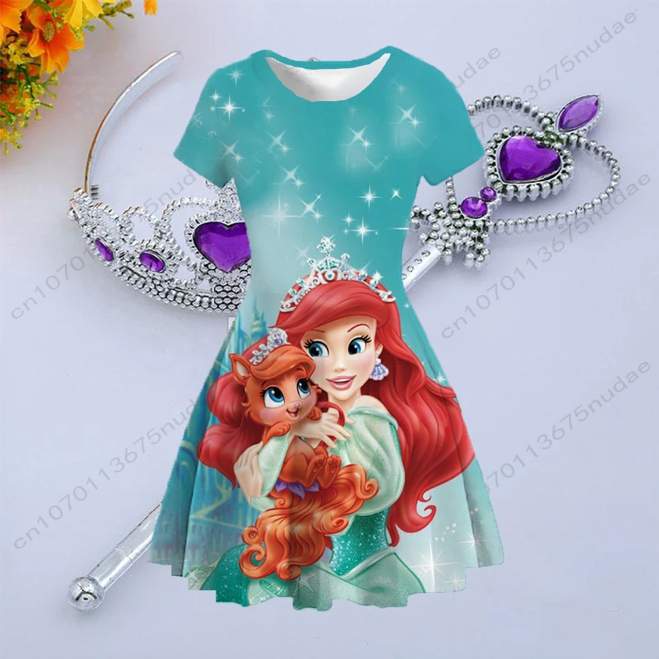 

2022 Summer New Casual Children's Clothing Printed Disney Princess Round Neck Short Sleeve Disney Princess Dress Cute Girls Tops