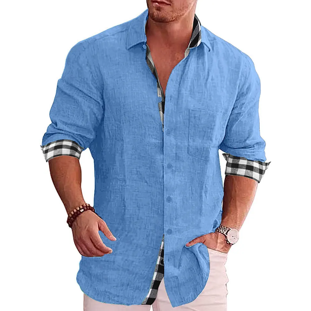 

Мужские рубашки из хлопка и льна, Свободная Повседневная блузка, футболка в сетку с длинным рукавом, осенняя модная красивая Мужская футболка размером 5xl