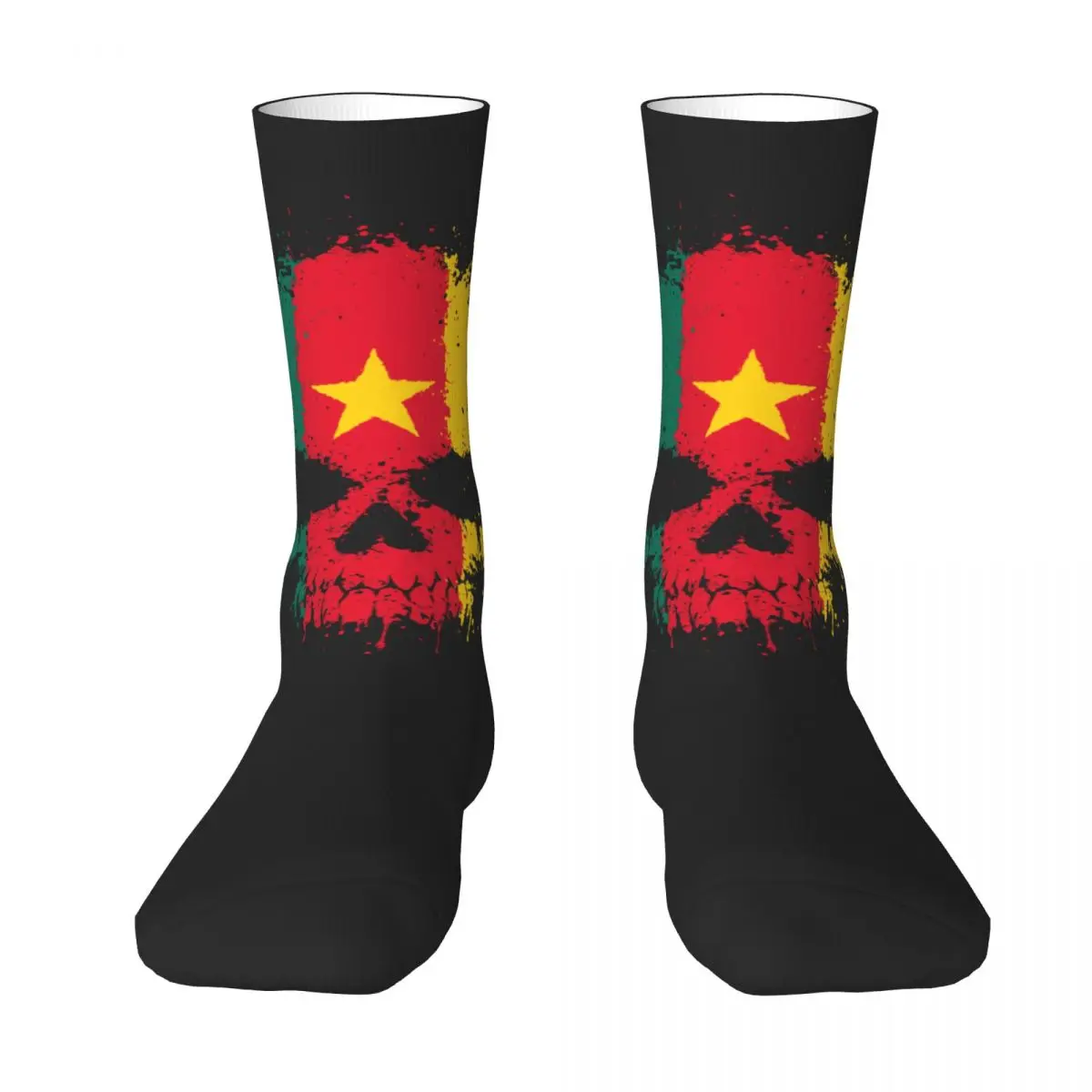 

Chaotic Cameroon Flag Splatter Skull Cameroon Stocking The Best Buy Funny Geek Contrast color Infantry pack Compression Socks