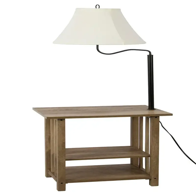 

Gorgeous Light Brown Finish Magazine Rack Floor Table Lamp - Perfect for Any Room.