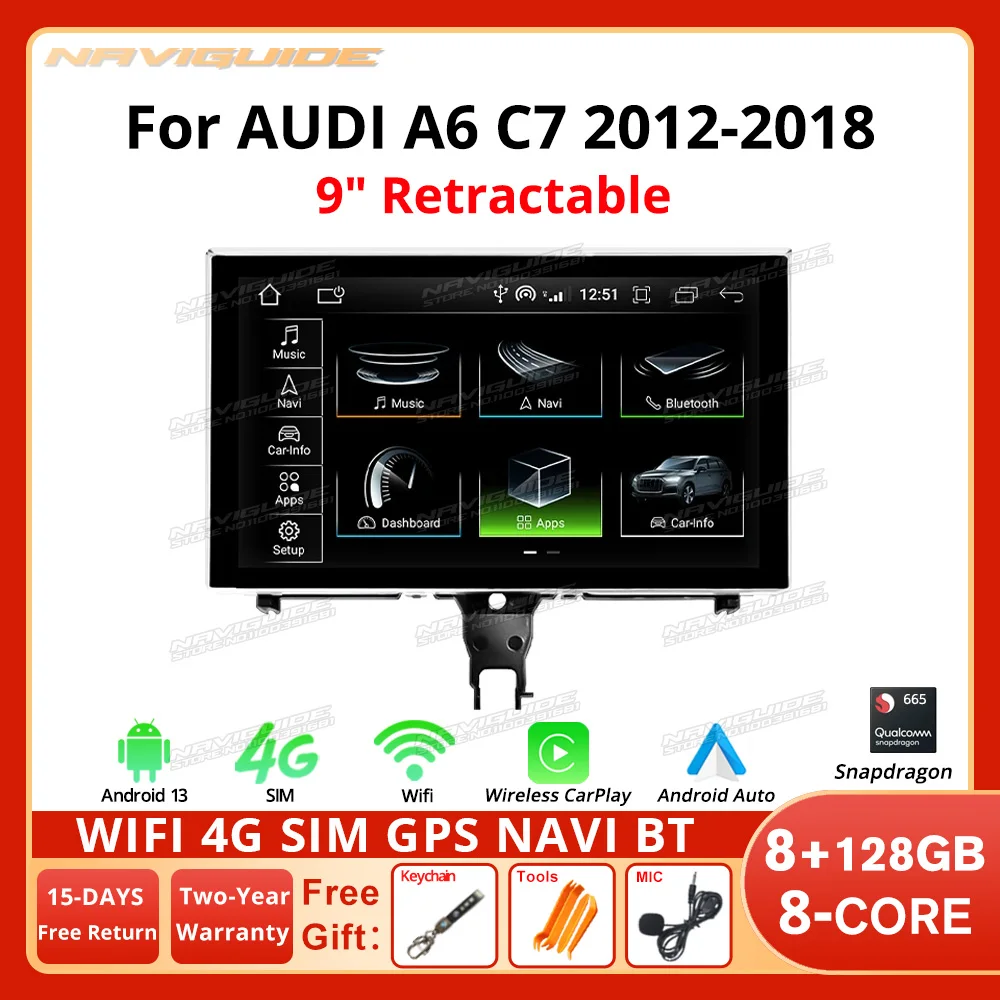 NAVIGUIDE Android 12 9-дюймовая 8-ядерная автомобильная мультимедийная стереосистема для