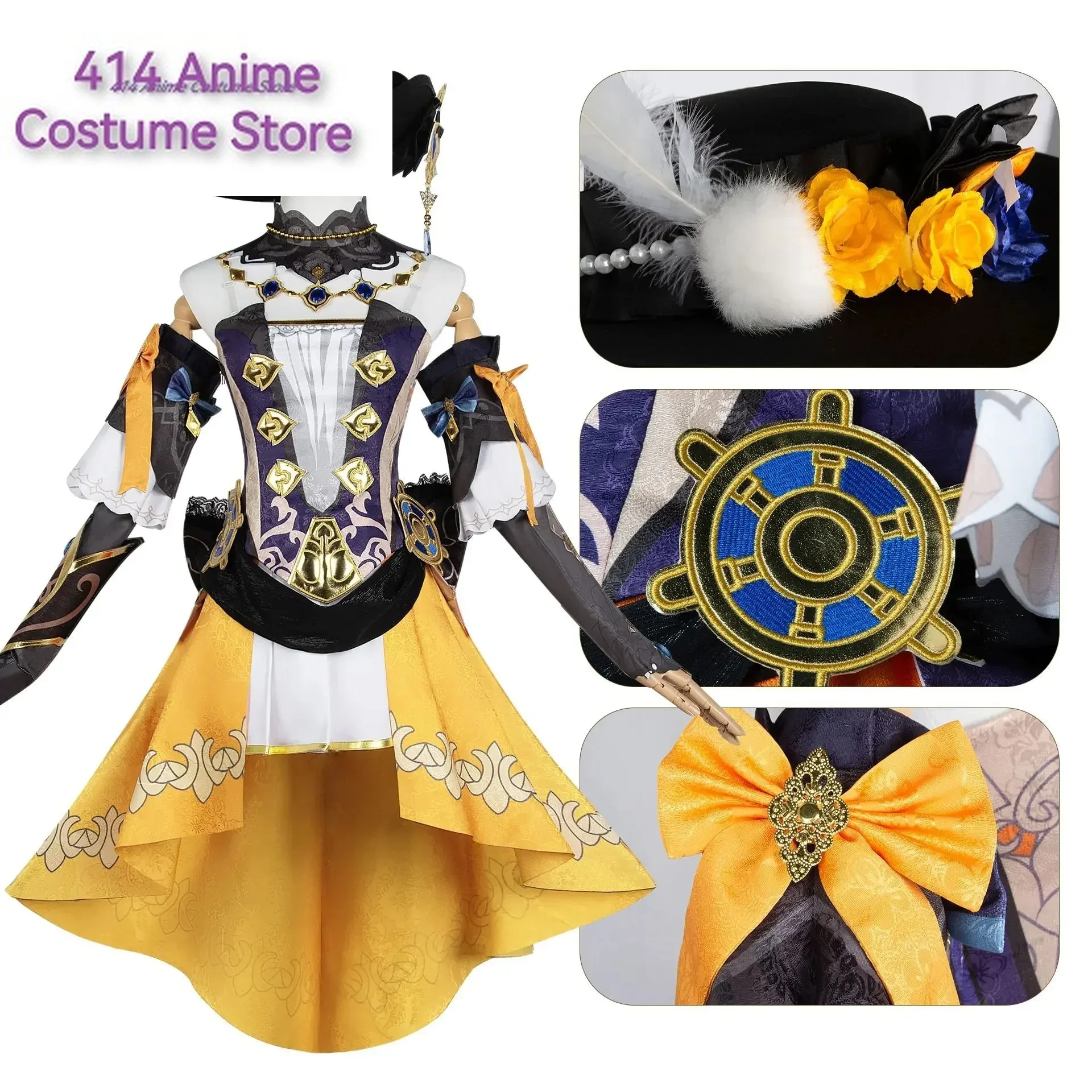 Игра Genshin Navia Impact Косплей Костюм Униформа Парик Шляпа Комплект Женское Платье