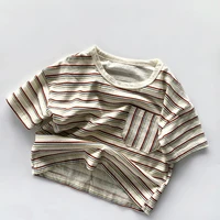 fahion t shirts fashion cotton toddler t shirt unisex tops 2022 summer baby boys girls striped tee kids pocket clothes
