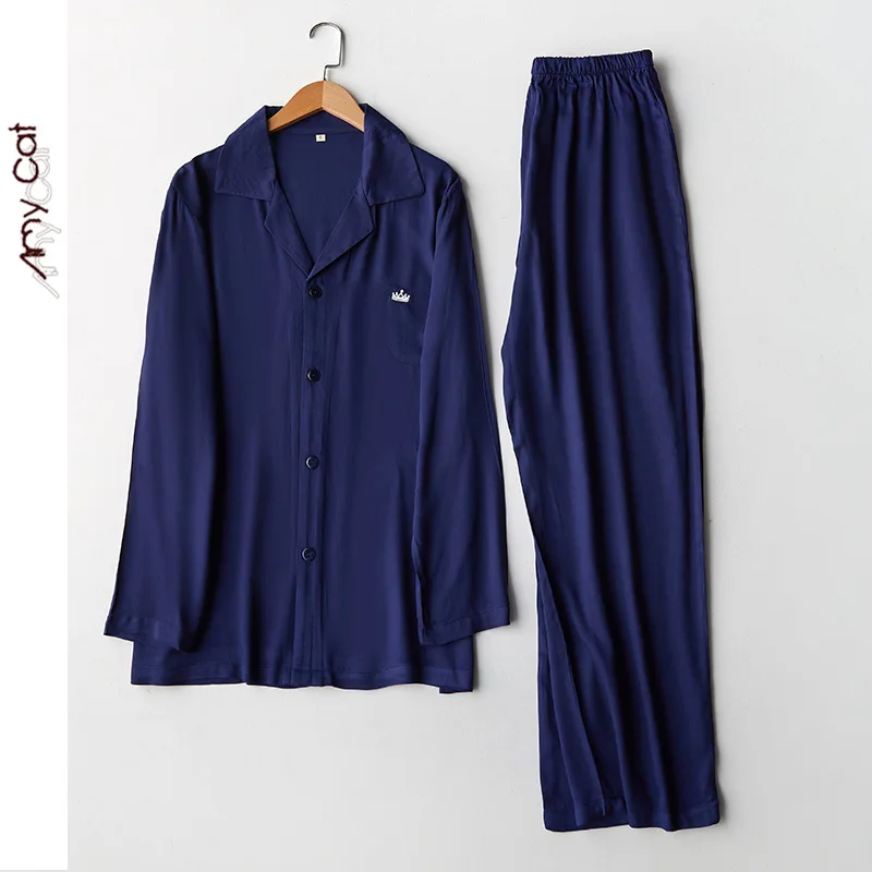 2022 New Spring Summer Pajamas Set Men Cardigan Homewear High Quality Full Sleeve Night Sleeping Pants Sets Two-piece