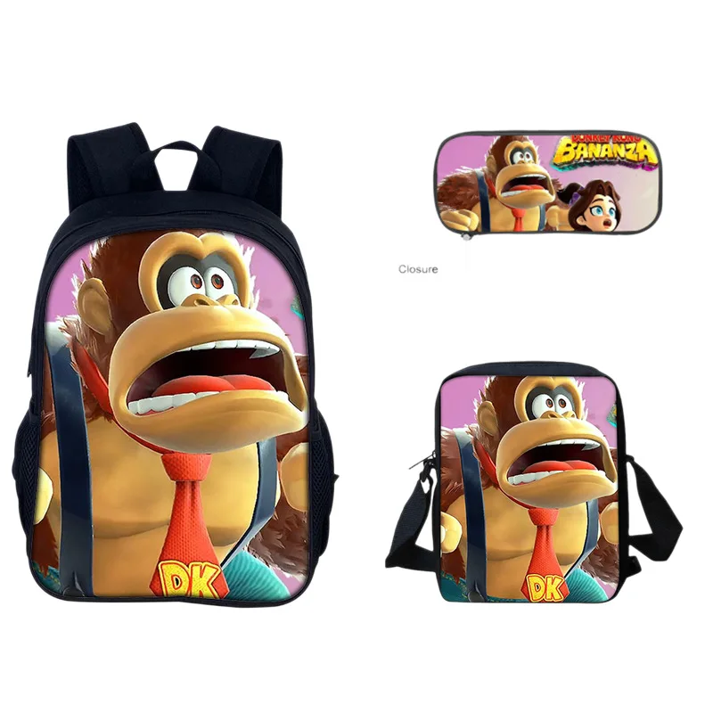 Donkey Kong Bananza, сумка через плечо из трех предметов, сумка-карандаш для мальчиков и девочек, большой вместительный рюкзак для отдыха и путешествий на открытом воздухе (art.: 3920d0e4ffa91) - 3920d0e4ffa91