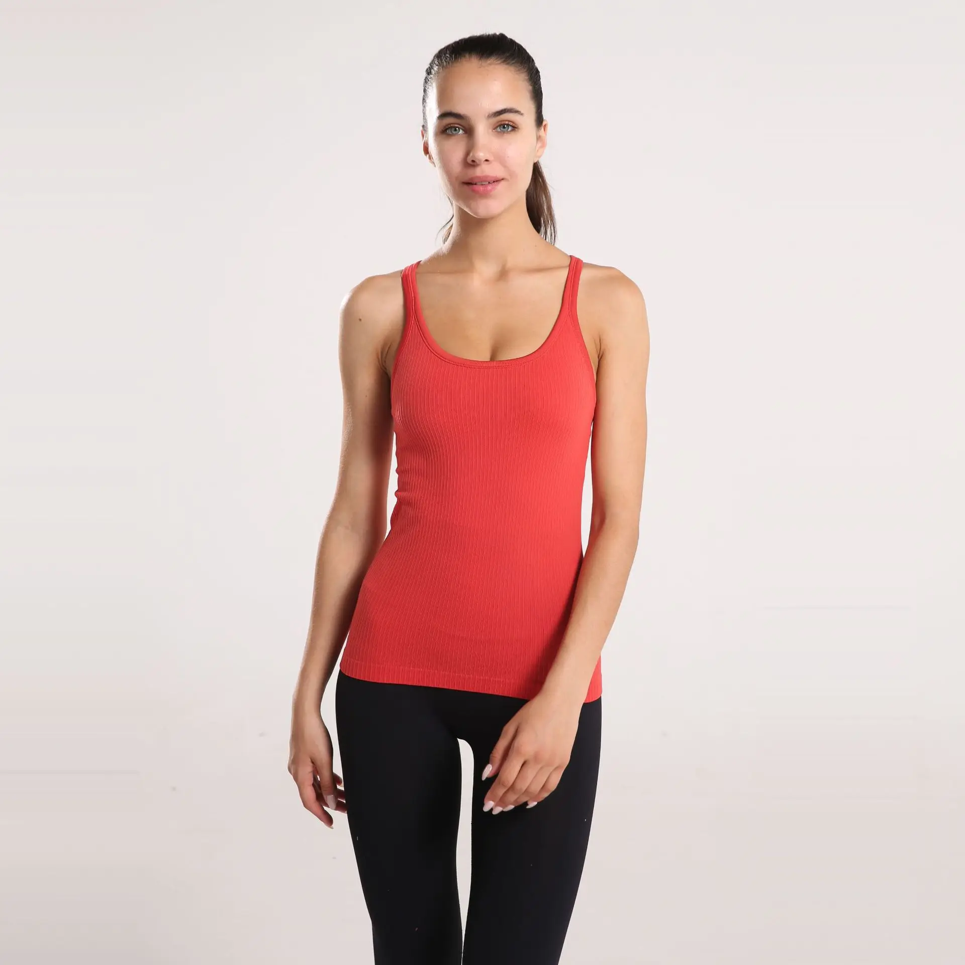 Racerback Sport Fitness Crop Tops Built in Bra Yoga Sleeveless Vest Solid Quick Dry Tank Tops