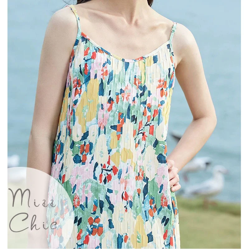 

Свободное художественное плиссированное платье А-силуэта с цветочным принтом, желтый, фиолетовый, черный сарафан 2023, женское летнее платье без рукавов для туризма