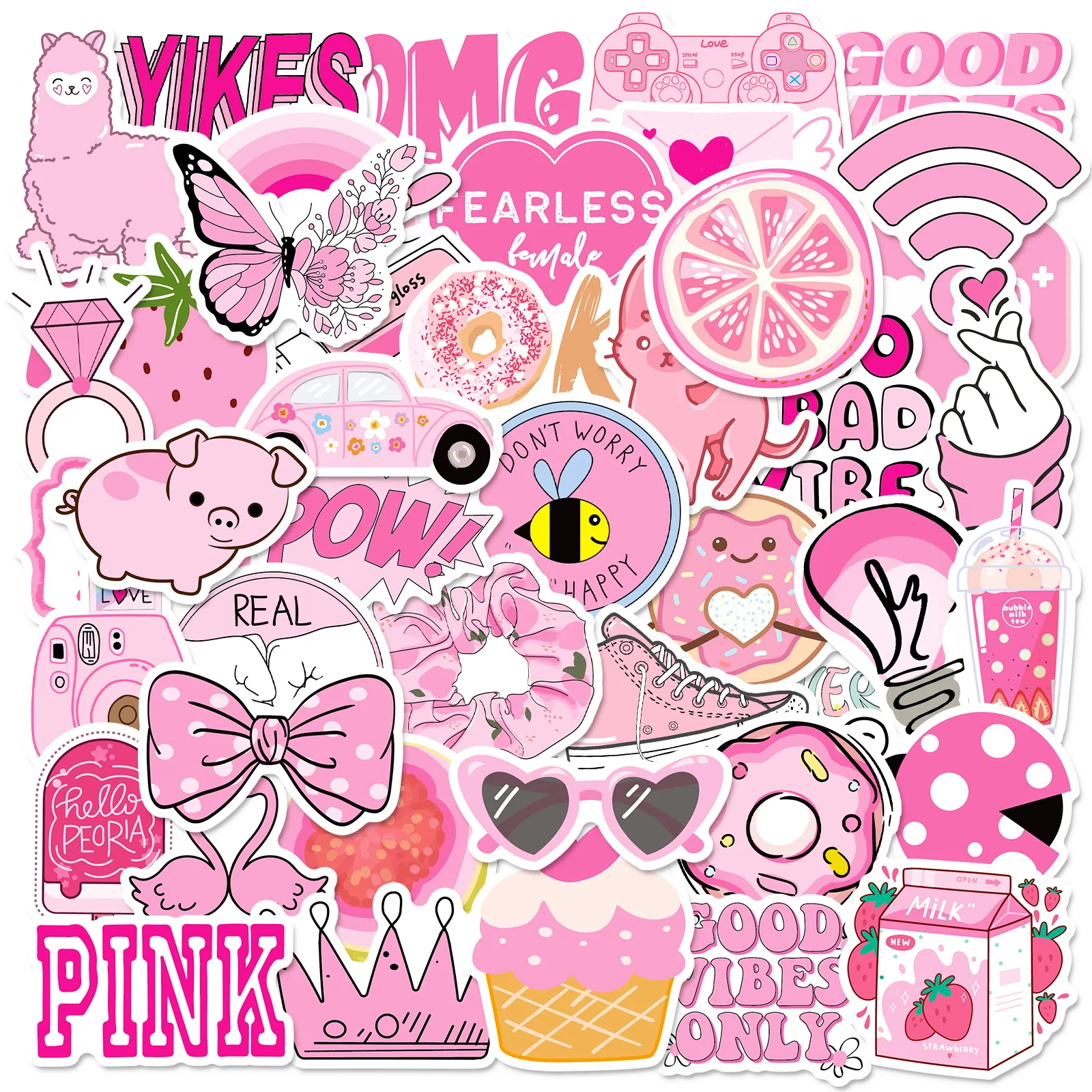 

10/50PCS Cute Pink VSCO Girl Stickers Aesthetic Skateboard Laptop Luggage Guitar Graffiti Car Sticker Waterproof Decal Kids Toys