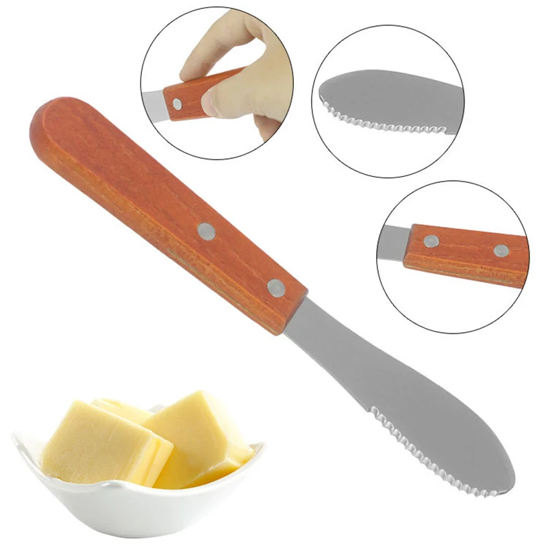 

Butter Knife Cheese Dessert Knife Stainless Steel Knife Wood Handle Cutlery Toast Wipe Cream Bread Cheese Cutter Kitchen Tools