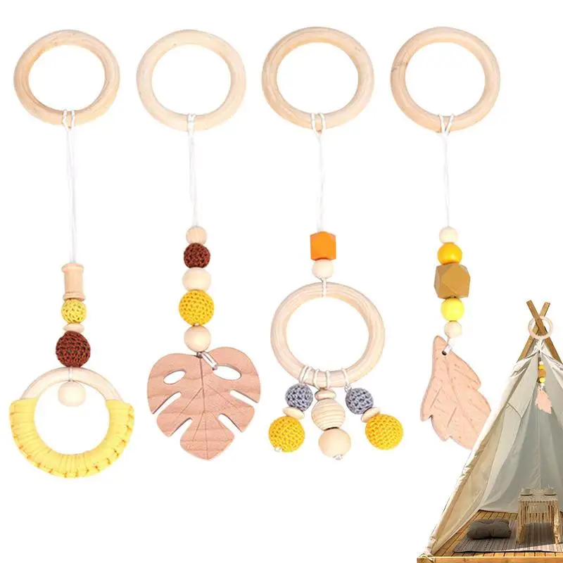 

Wooden Play Gym Pendant 4pcs Nursing Pendant 4pcs Kids Play Gym Activity Toys Wooden Rattle Pendant Portable Safe Odorless