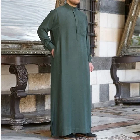 Muslim Arabian Fashion Men Robe Long Sleeve Solid Color Half Collar Loose Pullover Mid-east Elegant Men Muslim Robe For Winter