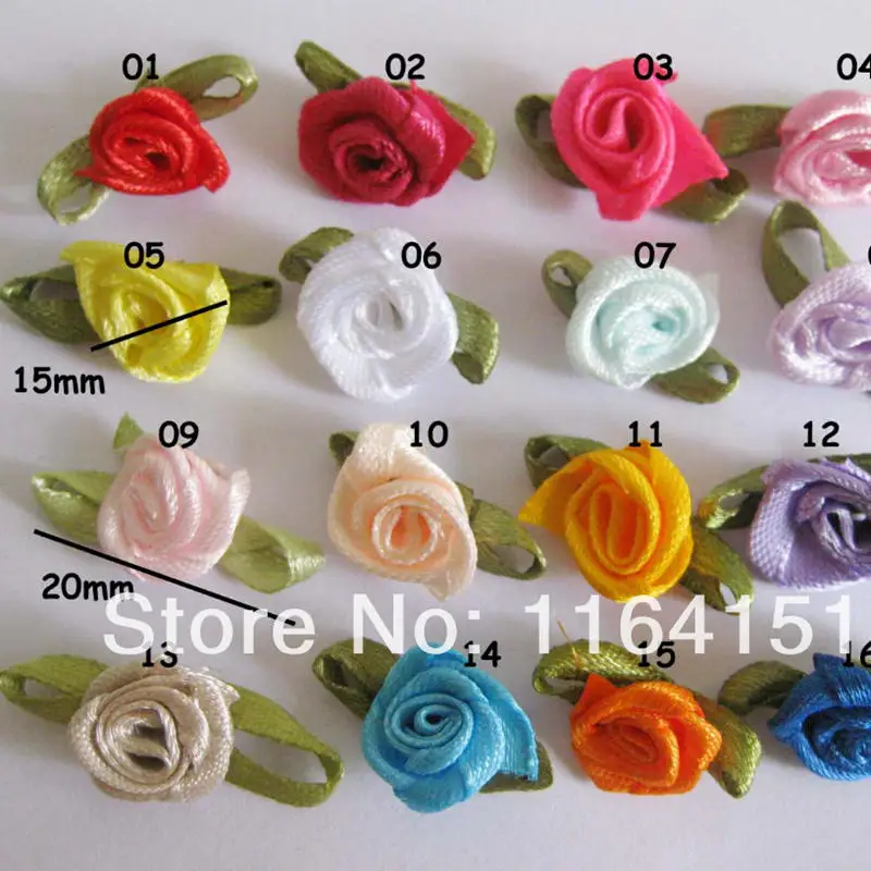 Разноцветные 50 шт. ленты розочки 2 см Роза с зелеными листьями ремесло аксессуары для одежды товары для скрапбукинга