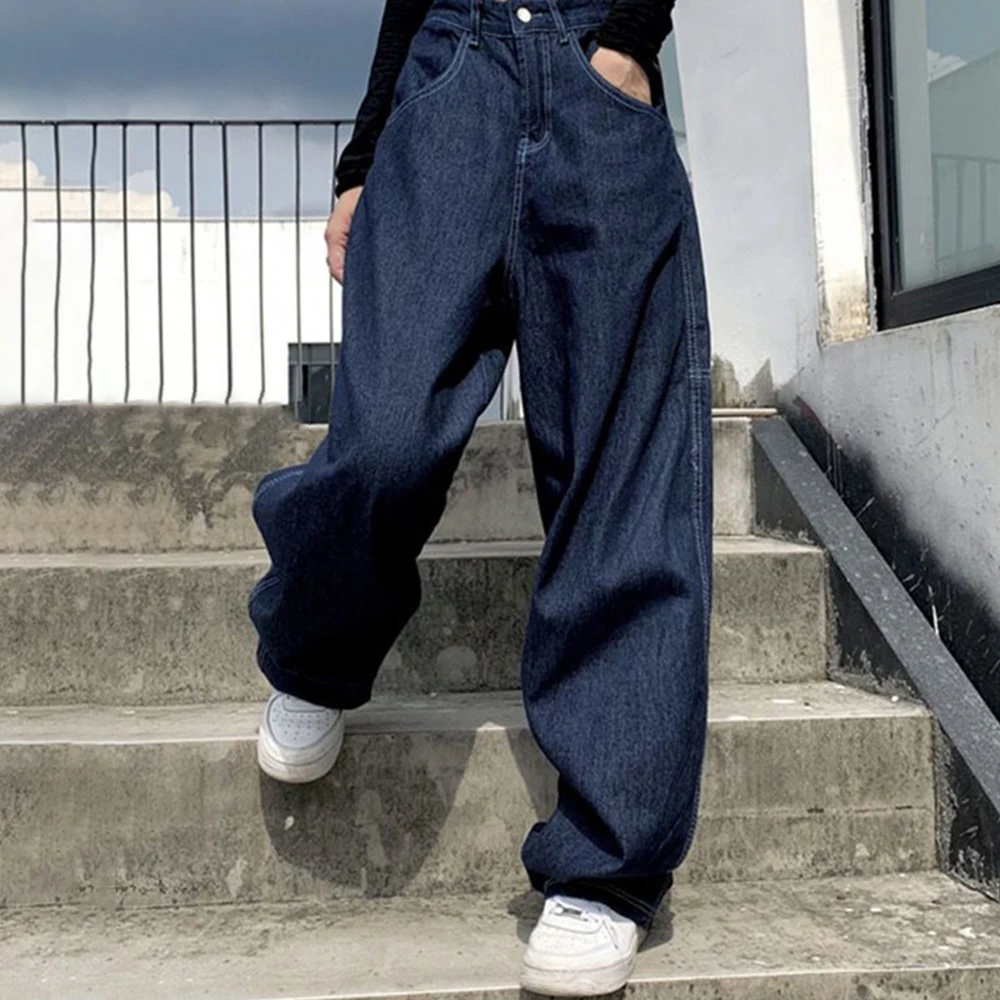 American Hip-hop Skateboard Retro Mopping Jeans Men's Street Hip-hop Dragon Totem Straight-leg Pants Bboy Loose Trousers