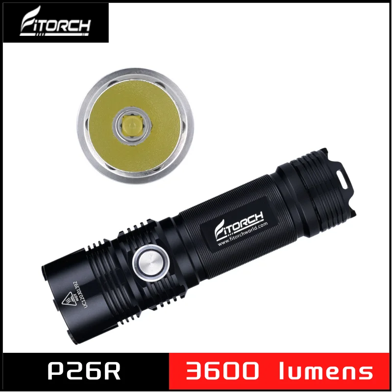 Fitorch P26R LED Flashlight 3600 Lumens USB Rechargeable 265m beam distance High Output Torch With PowerBank included Battery