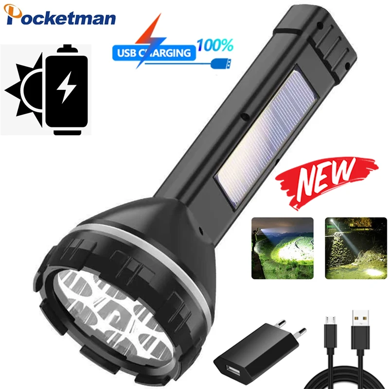

Фонарик портативные на солнечных батареях перезаряжаемые, перезаряжаемый через USB фонарь, наружный водонепроницаемый фонарь для кемпинга, ...