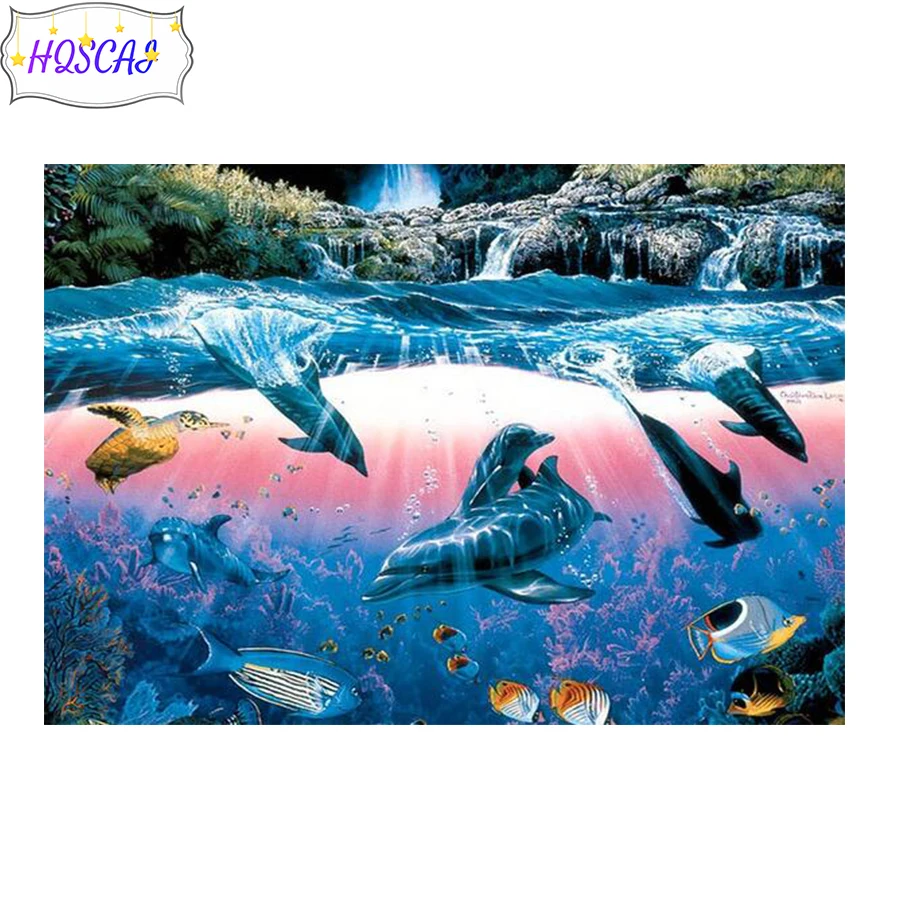 

Алмазная 5D Вышивка «Дельфин», картина с изображением рыбок, животных, для творчества, с кристаллами