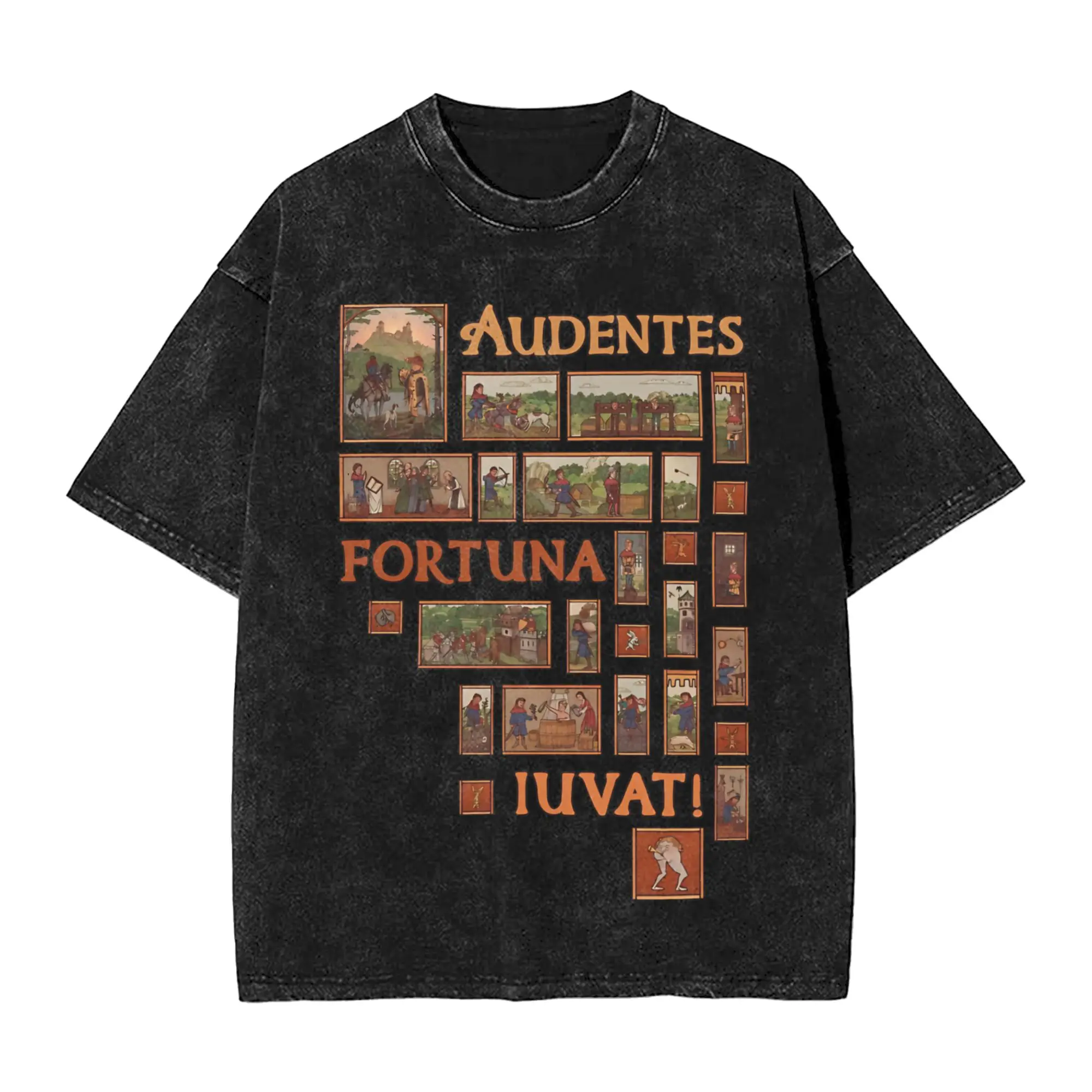 Фото Футболки с графическим принтом Audentes fortuna iuvat Kingdom Come Deliverances kcd, футболки с эффектом потертости, одежда в стиле Харадзюку, футболки для мужчин и женщин №2