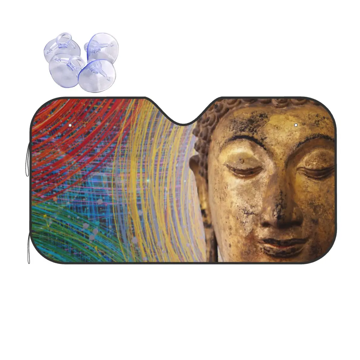 

Buddha Abstract Personality Sunshade Windscreen 70x130cm Buddhism Aluminium Foil Sun Visor Accessories Covers