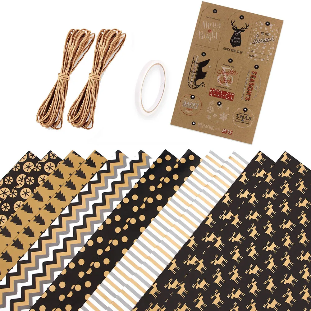 

12 Sheets Christmas Wrapping Paper Gift Wrapping Paper with 6 Different Patterns Wrapping Paper for Christmas