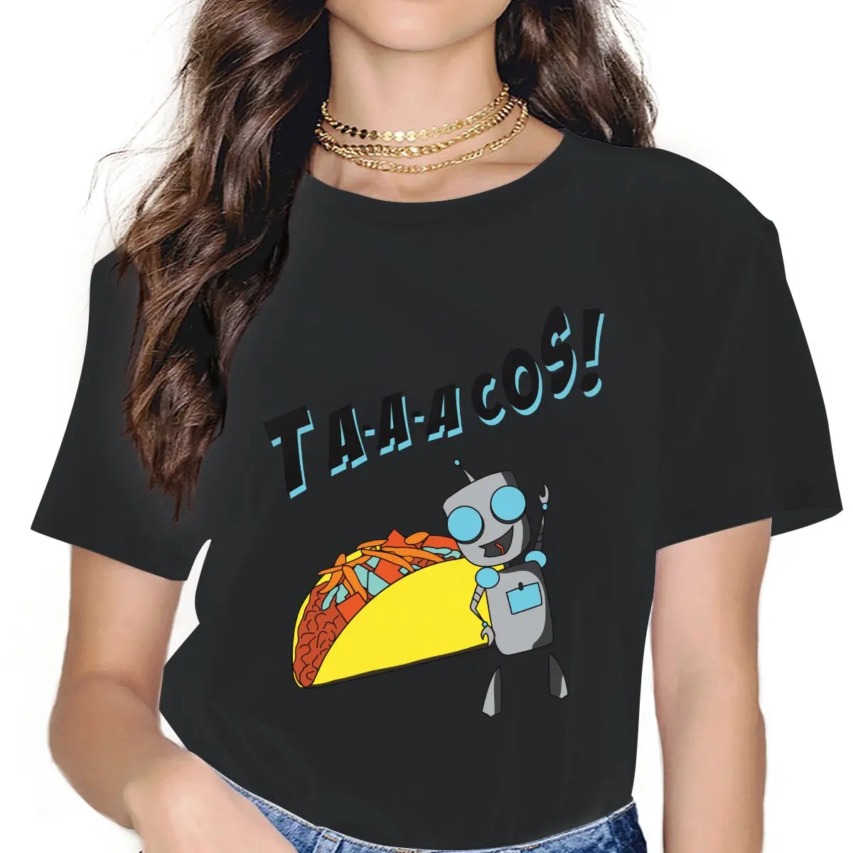 

Women They're Taaacos T Shirt Invader Zim Gaz Membrane Animated 100% Cotton Tops Casual Short Sleeve Crew Neck Tee Shirt Gift