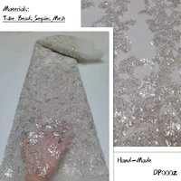 pgc white embroidered luxury beads lace french sequins lace fabrics african handmade beaded lace fabric for evening dress dp0002