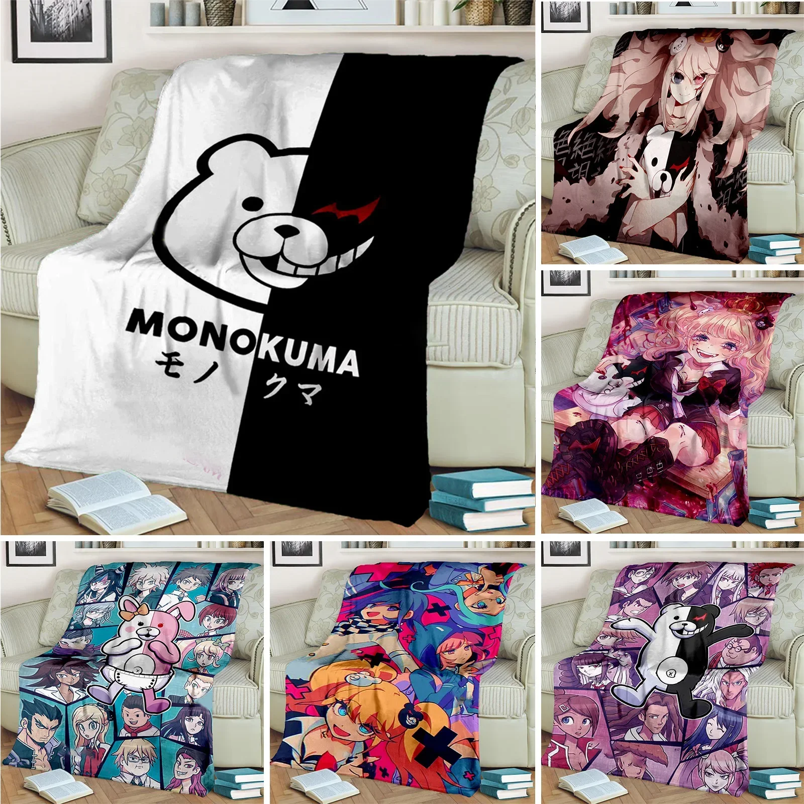 Anime Danganronpa Monokuma Print Flannel Blanket Game Custom Plush Bed Home Throw Sofa Children Gift