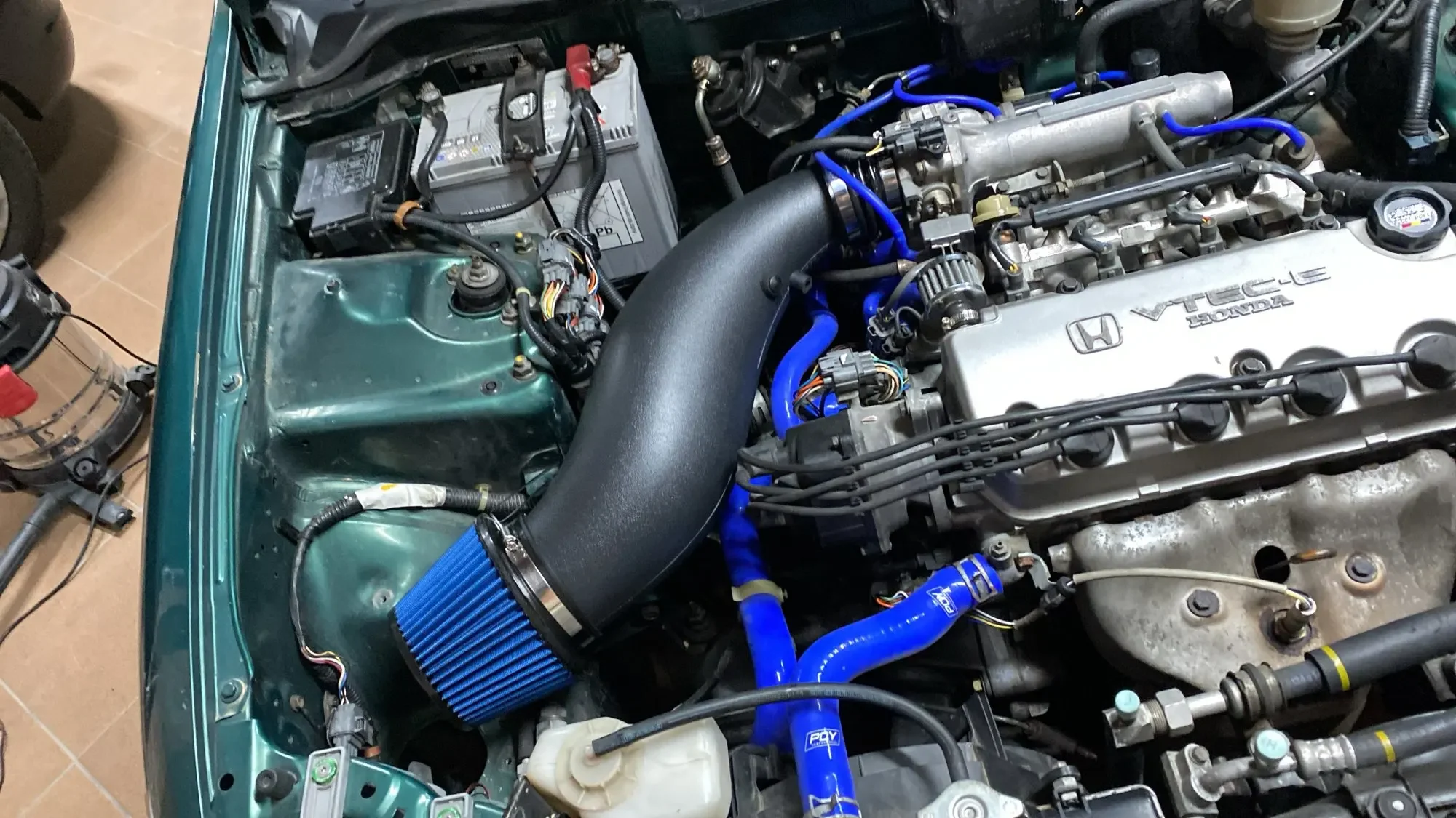 Фото Автомобильная воздухозаборная труба для Honda Civic 92-00 EK EG, воздушный фильтр, впускная труба, черный, красный, синий, настоящий углерод №4