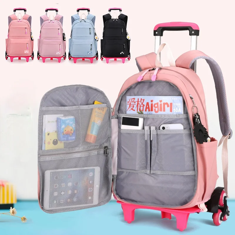 Trolley Children school bags for Girls wheeled Detachable Backpack Kids travel luggage book bag Schoolbag Mochilas Escolares