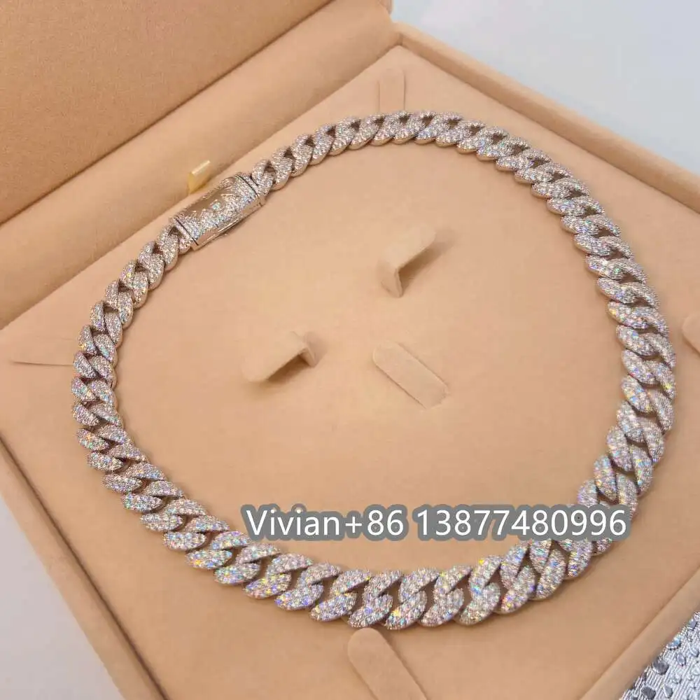 Кубинская цепочка из серебра 925 пробы с муассанитом 12 мм