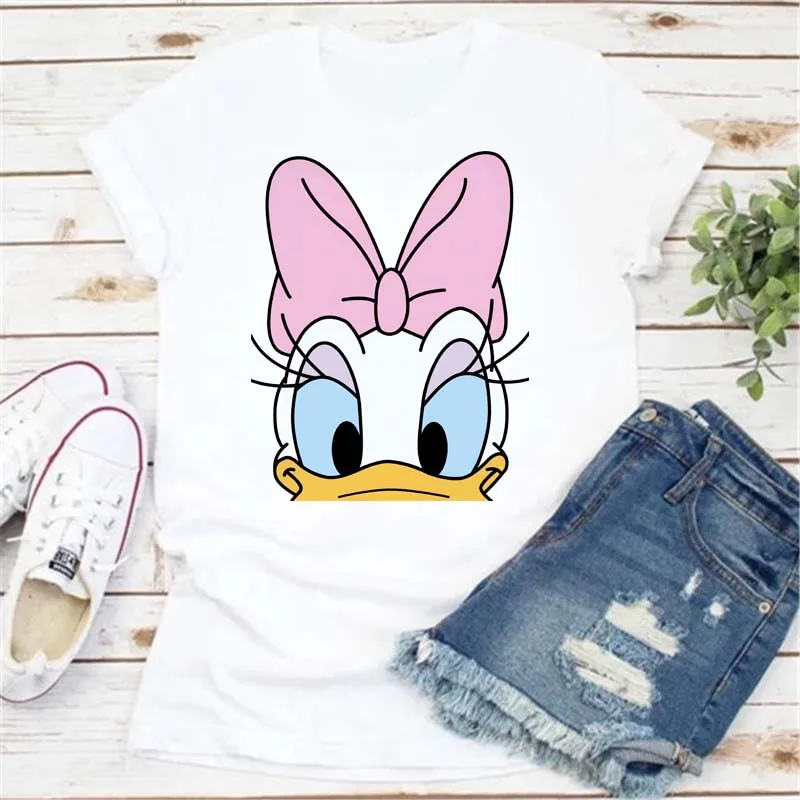 

Women T Shirt Pink Daisy Duck Print Disney T-shirt Women's Clothing Fashion Short Sleeves Tops Cartoon Casual Kawaii T Shirts