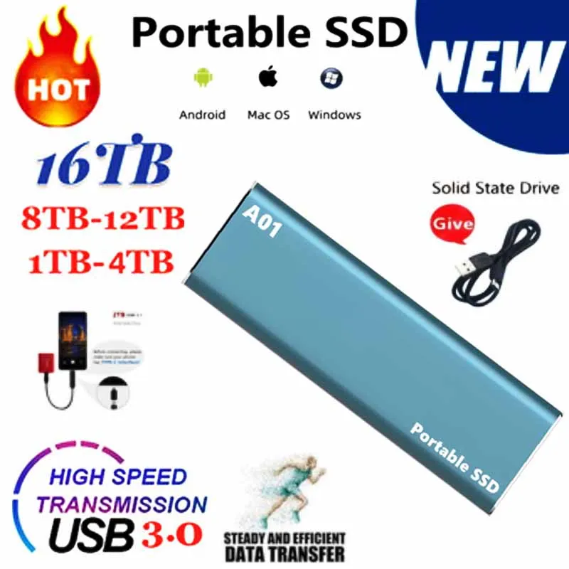 

SSD высокоскоростной мобильный твердотельный жесткий диск большой емкости 16T/8T/4t100% оригинальный SSD мобильный жесткий диск подходит для ноутб...