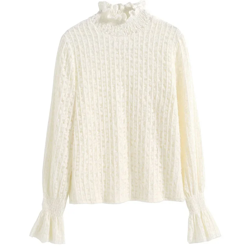 Новая женская блузка с длинным рукавом и рюшами кружевная бархатная утепленная