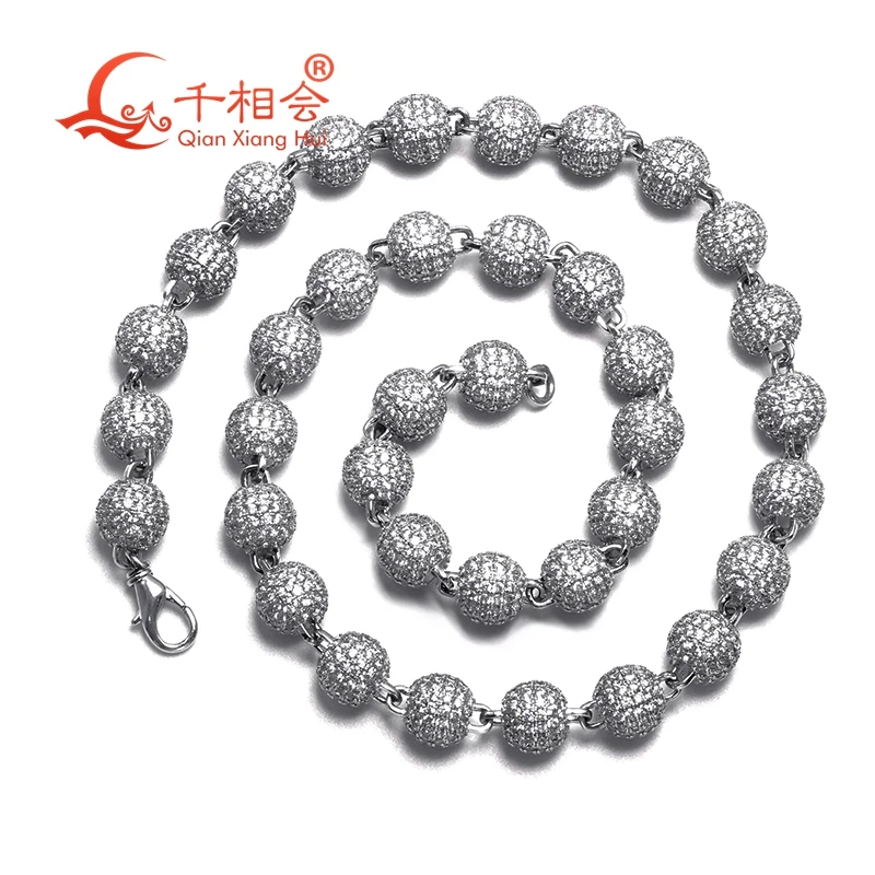 Necklace 10mm buddha beads Silver 925 Cuban Link  Hip Hop D VVS ball Moissanite Link Chain Jewelry  Women Men Gifts