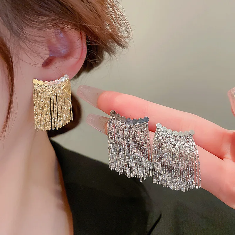 

2023 New Fashion Earring Long Statement Gold Color Bling Tassel Earrings For Women Female Wedding Daily Pendant Jewelry Gifts