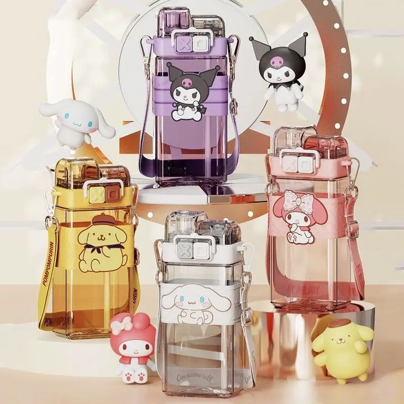 

520 мл Sanrioed melody Onpompurin Kuromi Cinnamoroll пластиковая бутылка двойная чашка для напитков Студенческая мультяшная бутылка для воды большой емкости