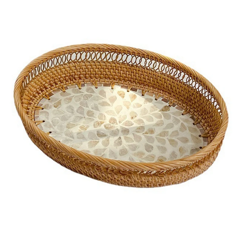 

Плетеная корзина из ротанга ручной работы, контейнер для хранения фруктовых тортов, планшетов, обеденных сервировочных столиков, Органайзе...